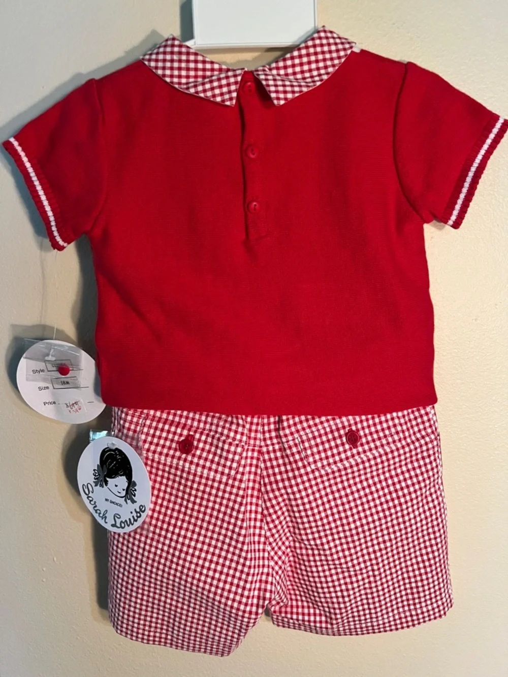 Sarah Louise Boys Red Gingham Polo - Short Sleeve Top & Shorts 18M​